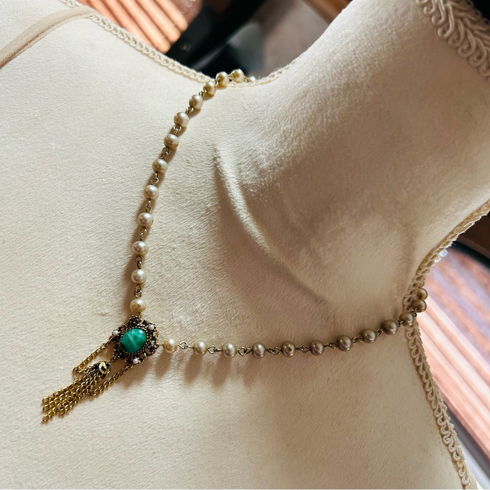 Handcrafted repurpose Victorian look fringe pearl necklace